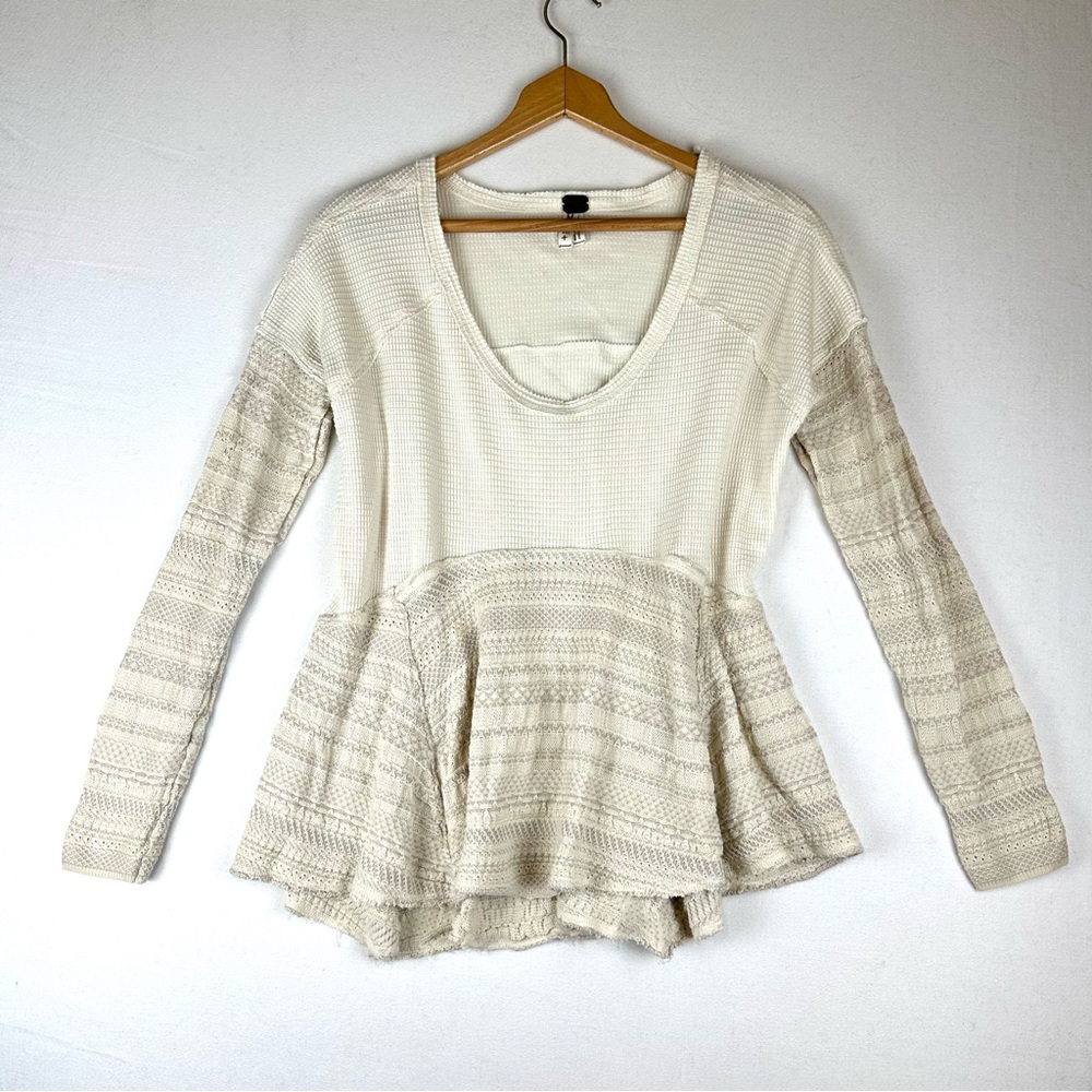 We‎ the Free Ribbed Knit Oversized Thermal Tunic Top Boho